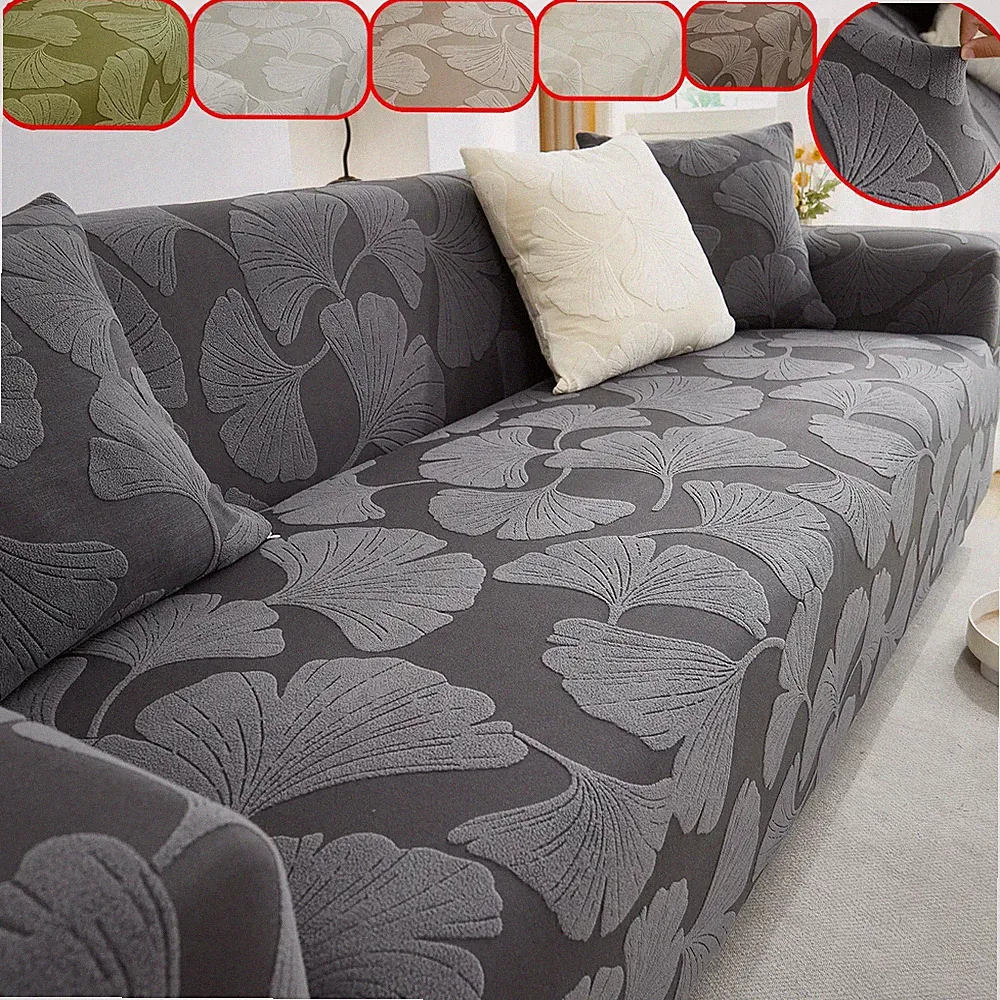 1 Pc Jacquard Sofa Cover Elastic Non-Slip Polyester Sofa Slipcover Ginkgo Shape
