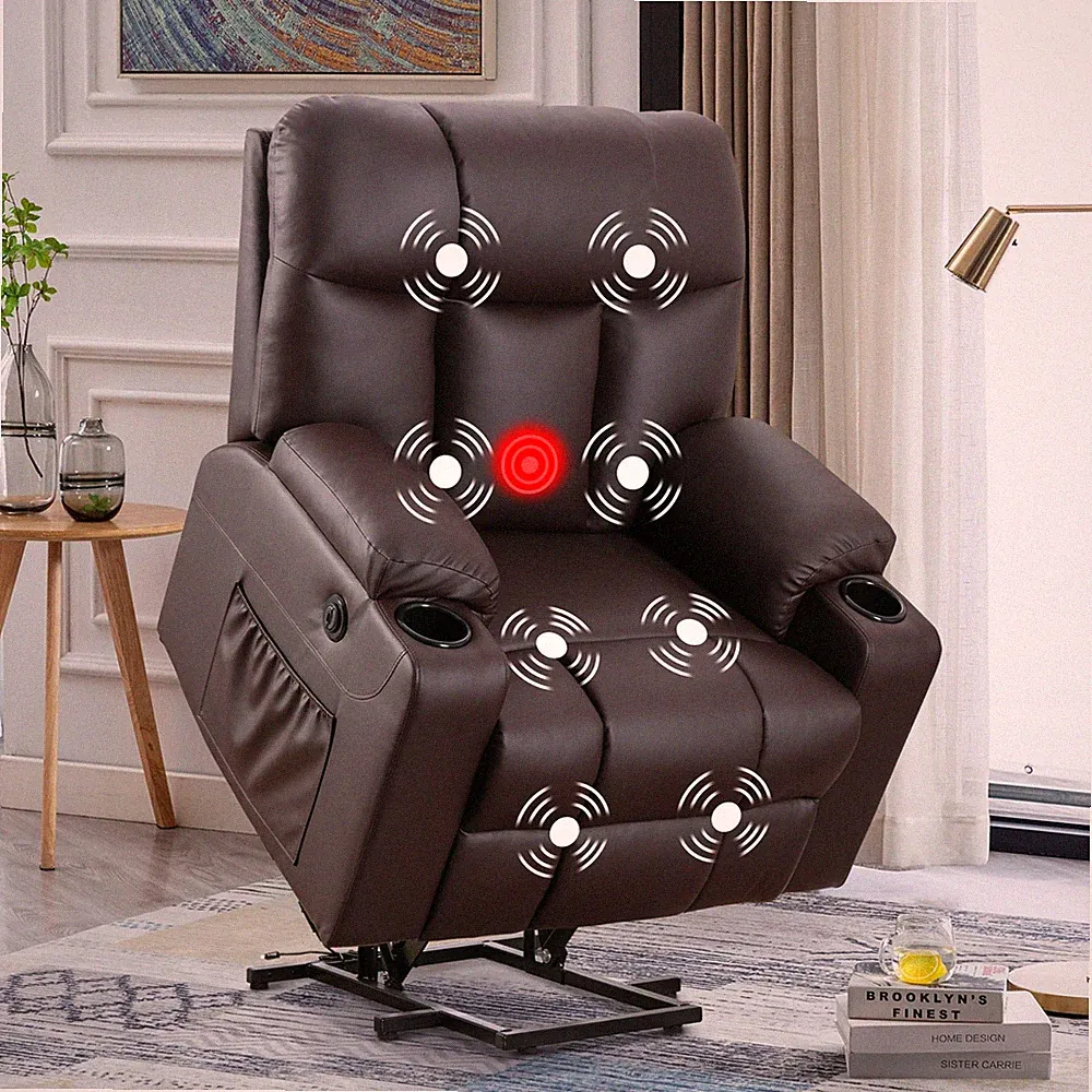 Canmov Power Lift Recliner Chair, Oversized Faux Leather Chair w/ Heat & Massage