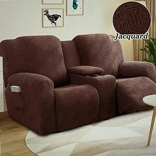 Loveseat Recliner Sofa Cover with Center Console Jacquard 2 Seater Recliner