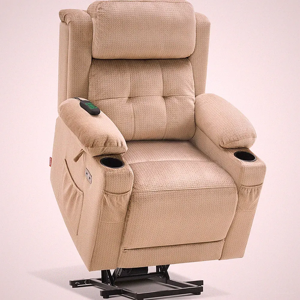 MCombo Medium Lay Flat Dual Motor Power Lift Recliner Chair, Fabric 7661