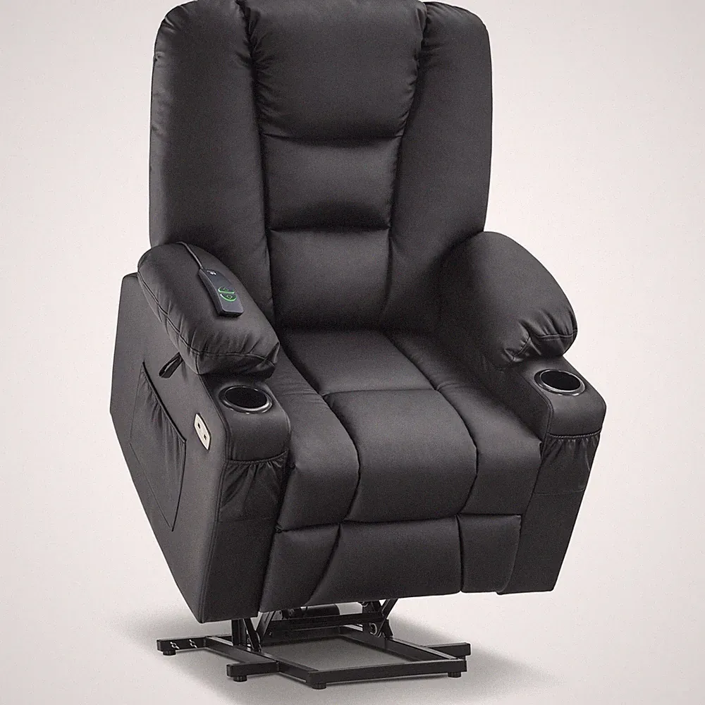 MCombo Power Lift Recliner Chair Sofa with Massage and Heat, Faux Leather 7519