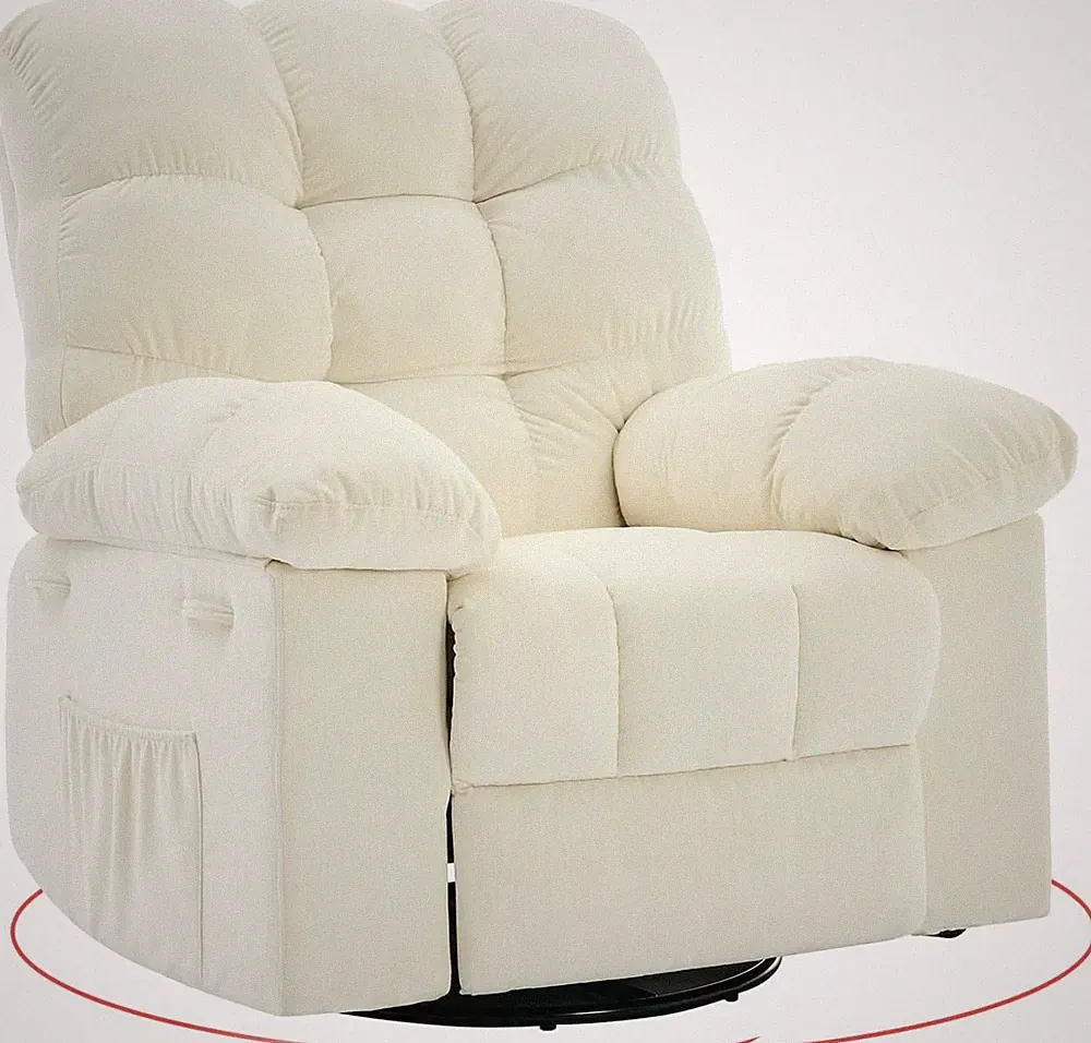 Oversized Swivel Rocker Recliner Chair for Adult,360° Swivel Rock Recliner,Beige