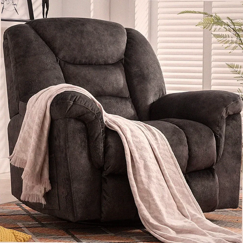 Oversized Swivel Rocking Recliner Chair for Big Men - Comfy Grey Glider