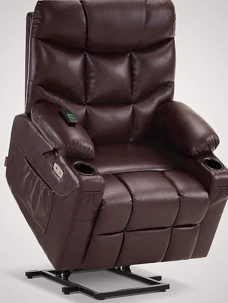 Power Lift Recliner Chair with Extended Footrest for Elderly People, Faux Leathe