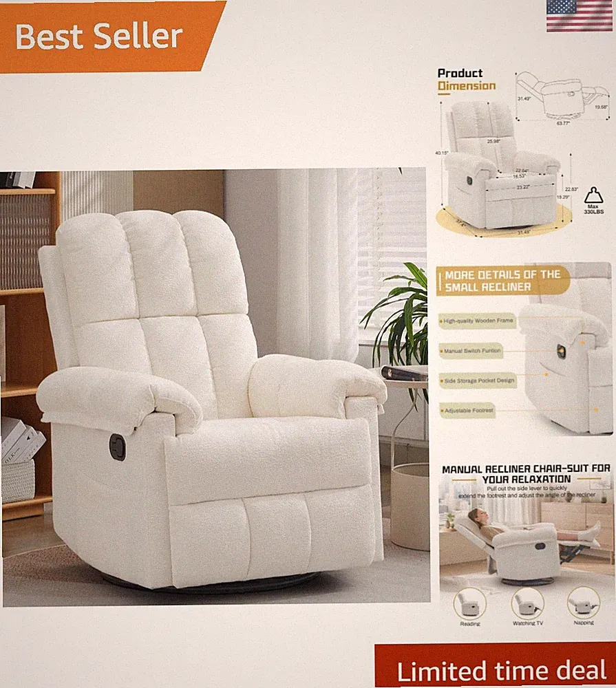 Recliner Chair, Swivel Rocker Recliner Chair for Adults, Small Recliners for...